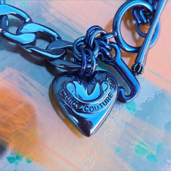 Juicy Couture Y2K Rare Metallic Blue Charm Puffy Heart Vintage Starter Bracelet - Picture 4 of 9